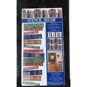 Vintage Plaid Stencil Decor Brand New 1997 Painting  Books Library Shelf